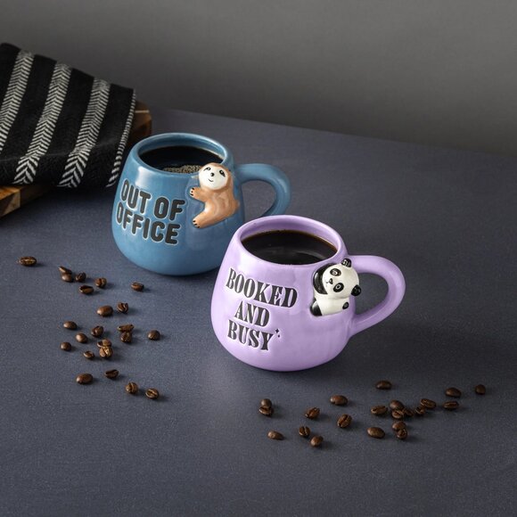 Thyme & Table 2 Pack Sloth Out of Office and Booked and Busy Panada Mugs 15.5oz - Picture 4 of 5